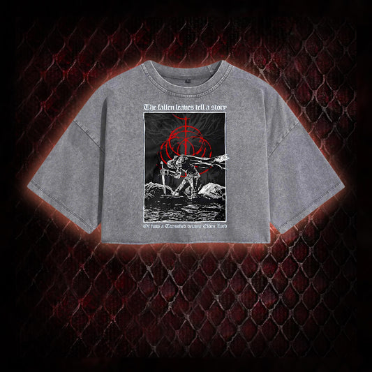 Elden Ring 'The Fallen Leaves Tell a Story' Tarnished to Elden Lord Graphic Vintage-Cropped T-shirt  - FromSoftware RPG Tribute Piece