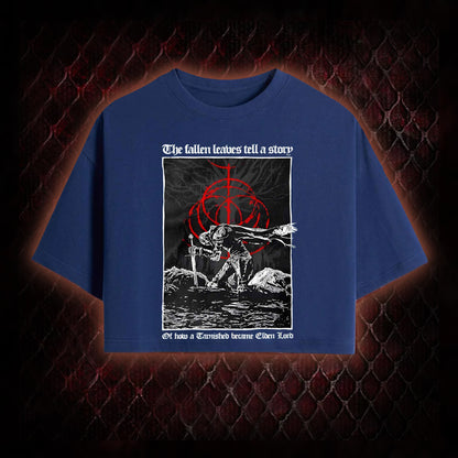 Elden Ring 'The Fallen Leaves Tell a Story' Tarnished to Elden Lord Graphic Cropped T-shirt  - FromSoftware RPG Tribute Piece