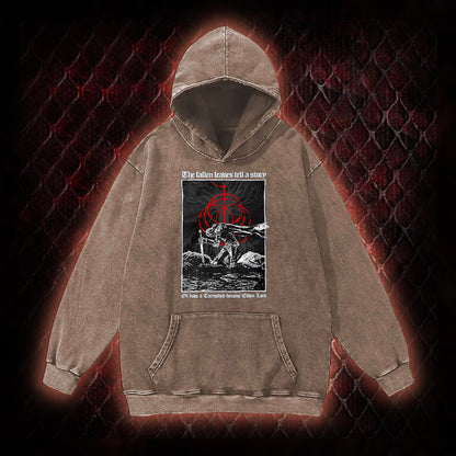 Elden Ring 'The Fallen Leaves Tell a Story' Tarnished to Elden Lord Graphic Vintage-Hoodie - FromSoftware RPG Tribute Piece