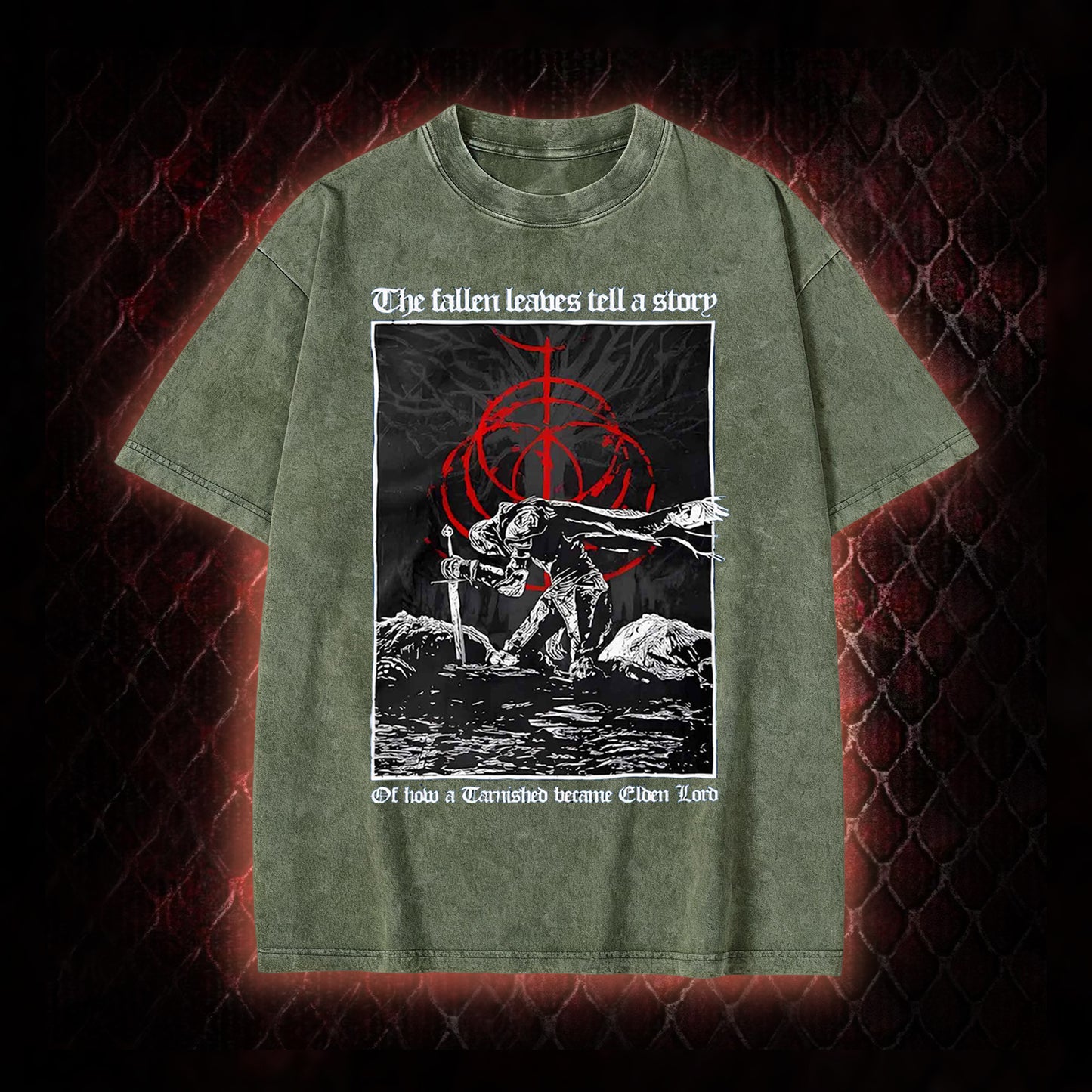Elden Ring 'The Fallen Leaves Tell a Story' Tarnished to Elden Lord Graphic Vintage-T-Shirt - FromSoftware RPG Tribute Piece