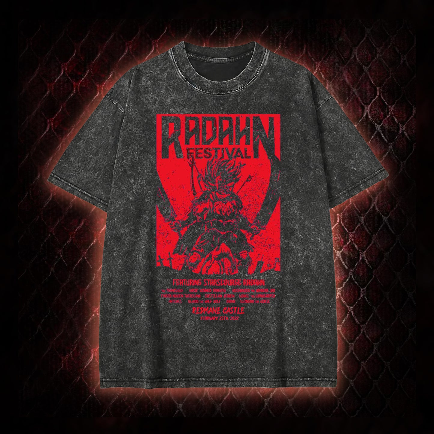 Elden Ring Starscourge Radahn Festival Graphic Vintage-T-Shirt - FromSoftware RPG Event Tribute Piece