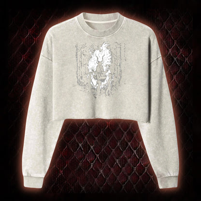 Gothic Forest Ritual Graphic Cropped Long-Sleeved  - Dark Aesthetic Essential for Casual & Themed Wear