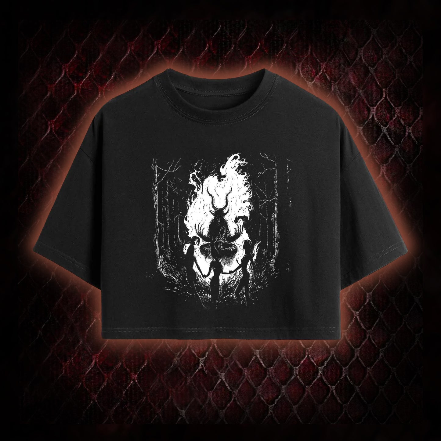 Gothic Forest Ritual Graphic Cropped T-shirt  - Dark Aesthetic Essential for Casual & Themed Wear