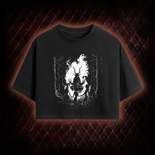 Gothic Forest Ritual Graphic Cropped T-shirt  - Dark Aesthetic Essential for Casual & Themed Wear