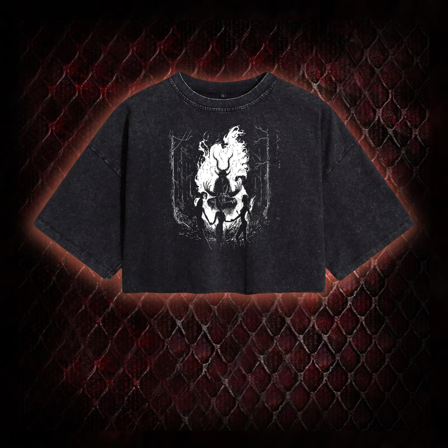 Gothic Forest Ritual Graphic Vintage-Cropped T-shirt  - Dark Aesthetic Essential for Casual & Themed Wear