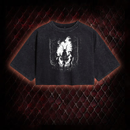 Gothic Forest Ritual Graphic Vintage-Cropped T-shirt  - Dark Aesthetic Essential for Casual & Themed Wear