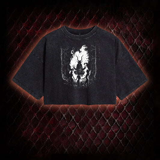 Gothic Forest Ritual Graphic Vintage-Cropped T-shirt  - Dark Aesthetic Essential for Casual & Themed Wear