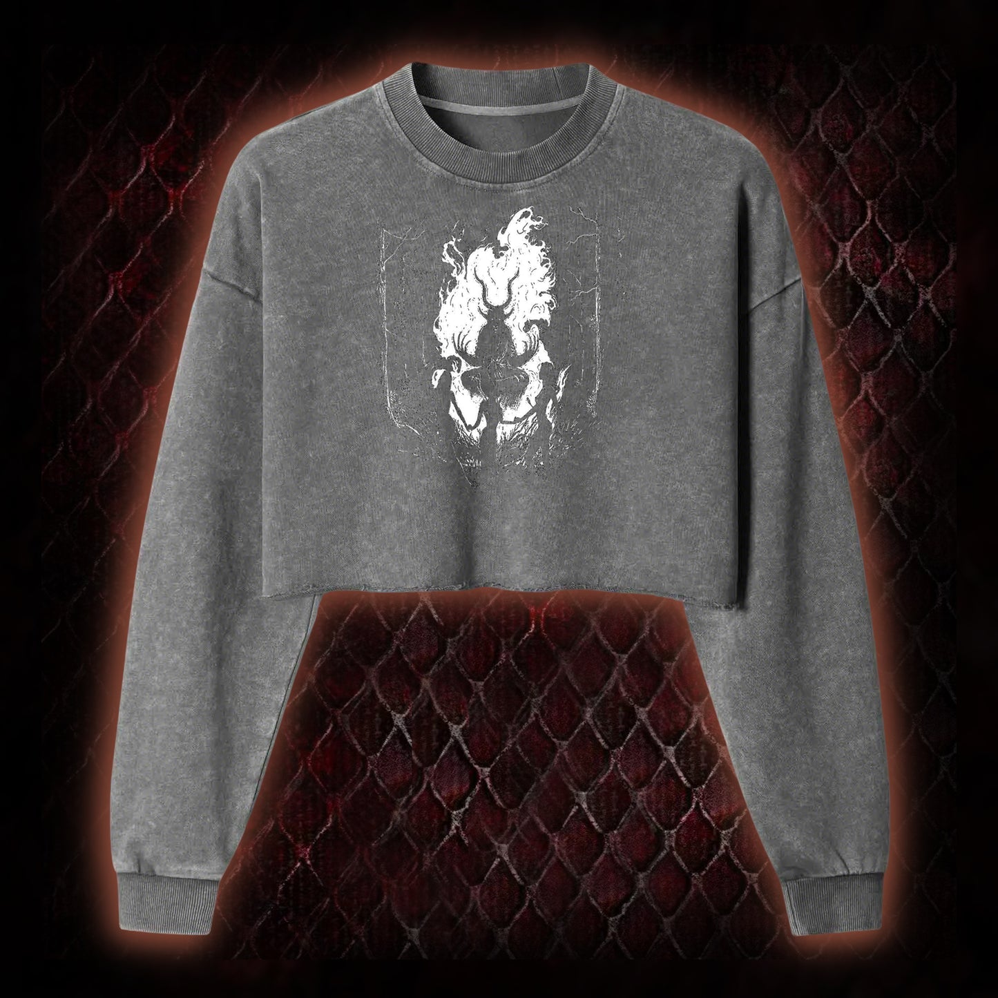 Gothic Forest Ritual Graphic Cropped Long-Sleeved  - Dark Aesthetic Essential for Casual & Themed Wear