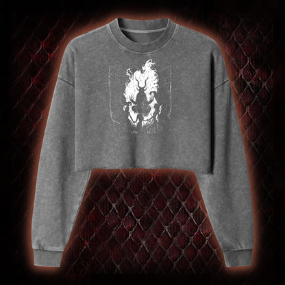 Gothic Forest Ritual Graphic Cropped Long-Sleeved  - Dark Aesthetic Essential for Casual & Themed Wear