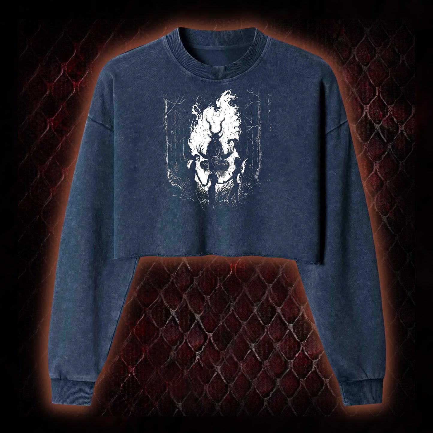 Gothic Forest Ritual Graphic Cropped Long-Sleeved  - Dark Aesthetic Essential for Casual & Themed Wear