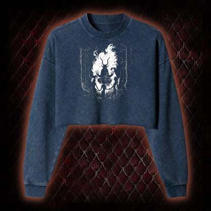 Gothic Forest Ritual Graphic Cropped Long-Sleeved  - Dark Aesthetic Essential for Casual & Themed Wear