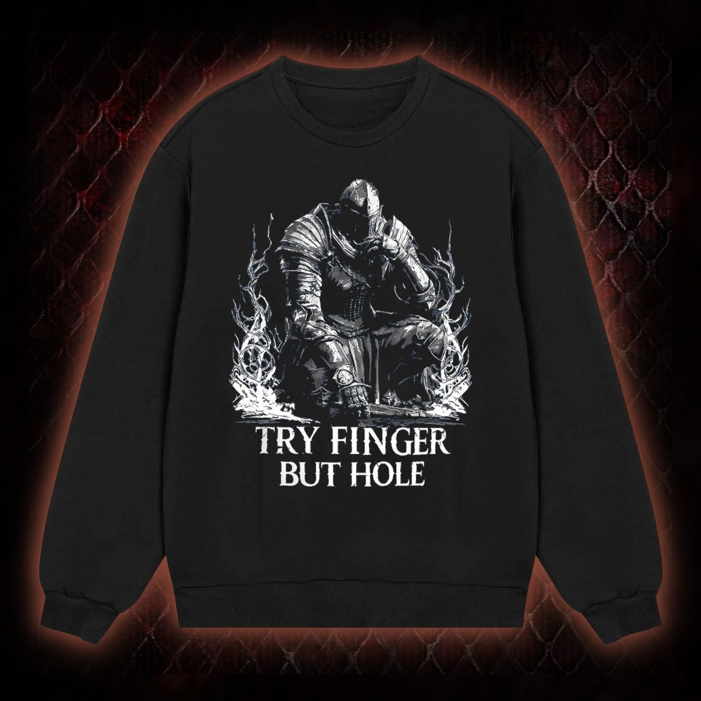 Elden Ring 'Try Finger But Hole' Fia Meme Graphic Classic-Long-Sleeved - FromSoftware RPG Fan Humor Piece
