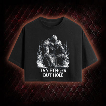 Elden Ring 'Try Finger But Hole' Fia Meme Graphic Cropped T-shirt  - FromSoftware RPG Fan Humor Piece