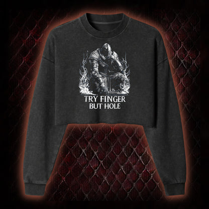 Elden Ring 'Try Finger But Hole' Fia Meme Graphic Cropped Long-Sleeved  - FromSoftware RPG Fan Humor Piece