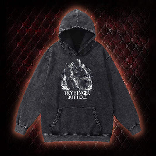 Elden Ring 'Try Finger But Hole' Fia Meme Graphic Vintage-Hoodie - FromSoftware RPG Fan Humor Piece