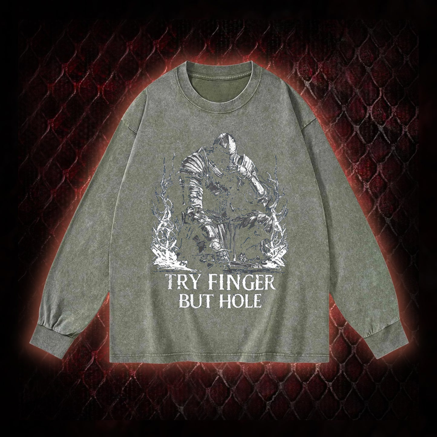 Elden Ring 'Try Finger But Hole' Fia Meme Graphic Vintage-Sweatshirt  - FromSoftware RPG Fan Humor Piece