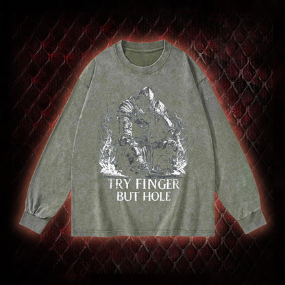 Elden Ring 'Try Finger But Hole' Fia Meme Graphic Vintage-Sweatshirt  - FromSoftware RPG Fan Humor Piece