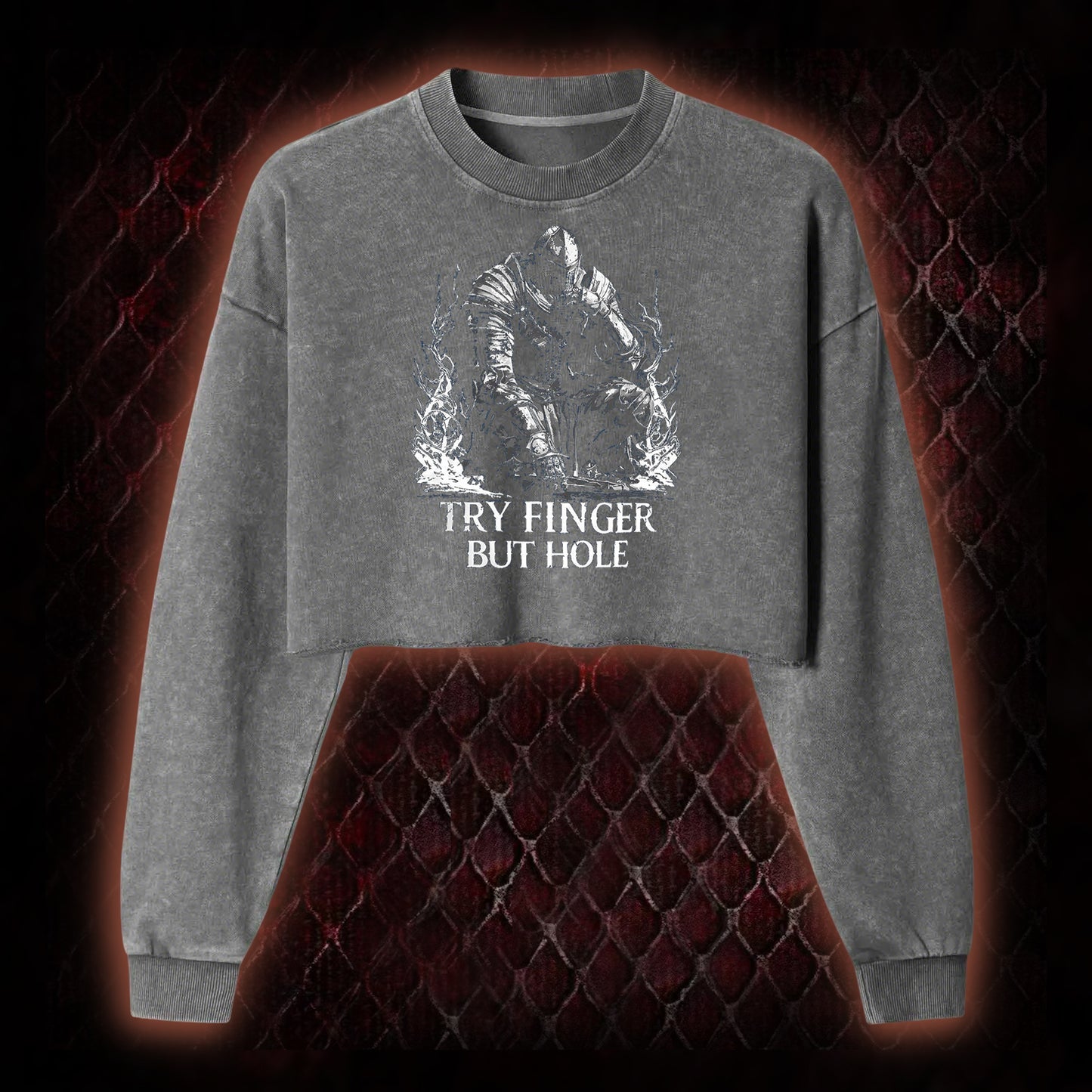 Elden Ring 'Try Finger But Hole' Fia Meme Graphic Cropped Long-Sleeved  - FromSoftware RPG Fan Humor Piece