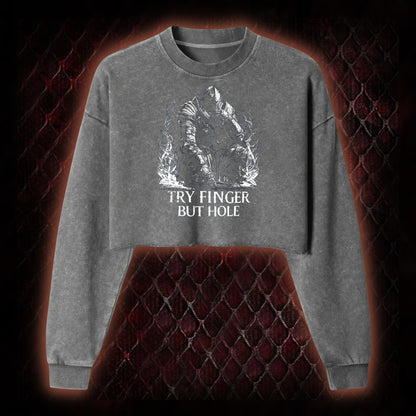 Elden Ring 'Try Finger But Hole' Fia Meme Graphic Cropped Long-Sleeved  - FromSoftware RPG Fan Humor Piece