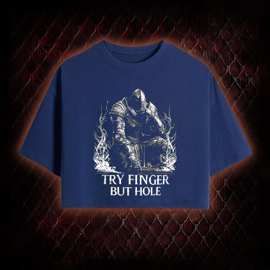 Elden Ring 'Try Finger But Hole' Fia Meme Graphic Cropped T-shirt  - FromSoftware RPG Fan Humor Piece