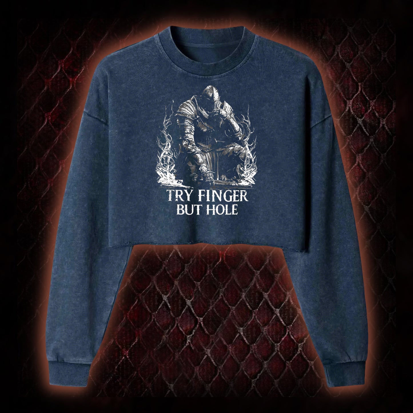 Elden Ring 'Try Finger But Hole' Fia Meme Graphic Cropped Long-Sleeved  - FromSoftware RPG Fan Humor Piece
