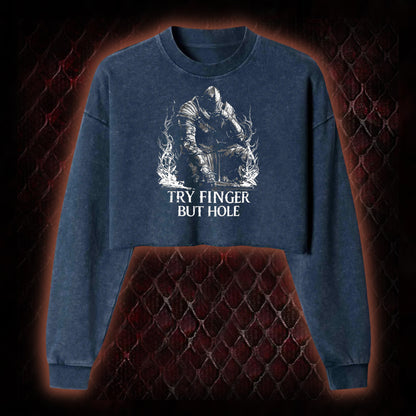 Elden Ring 'Try Finger But Hole' Fia Meme Graphic Cropped Long-Sleeved  - FromSoftware RPG Fan Humor Piece