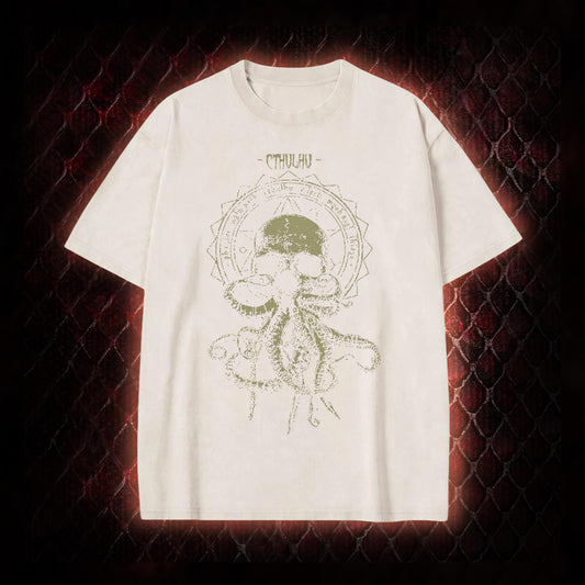 Cthulhu Mythos Skull-Tentacle Occult Vintage Washed T-shirt
