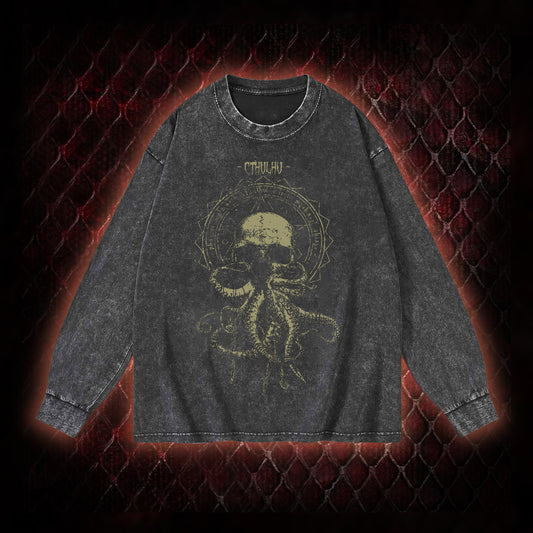 Cthulhu Mythos Skull-Tentacle Occult Washed Sweatshirt