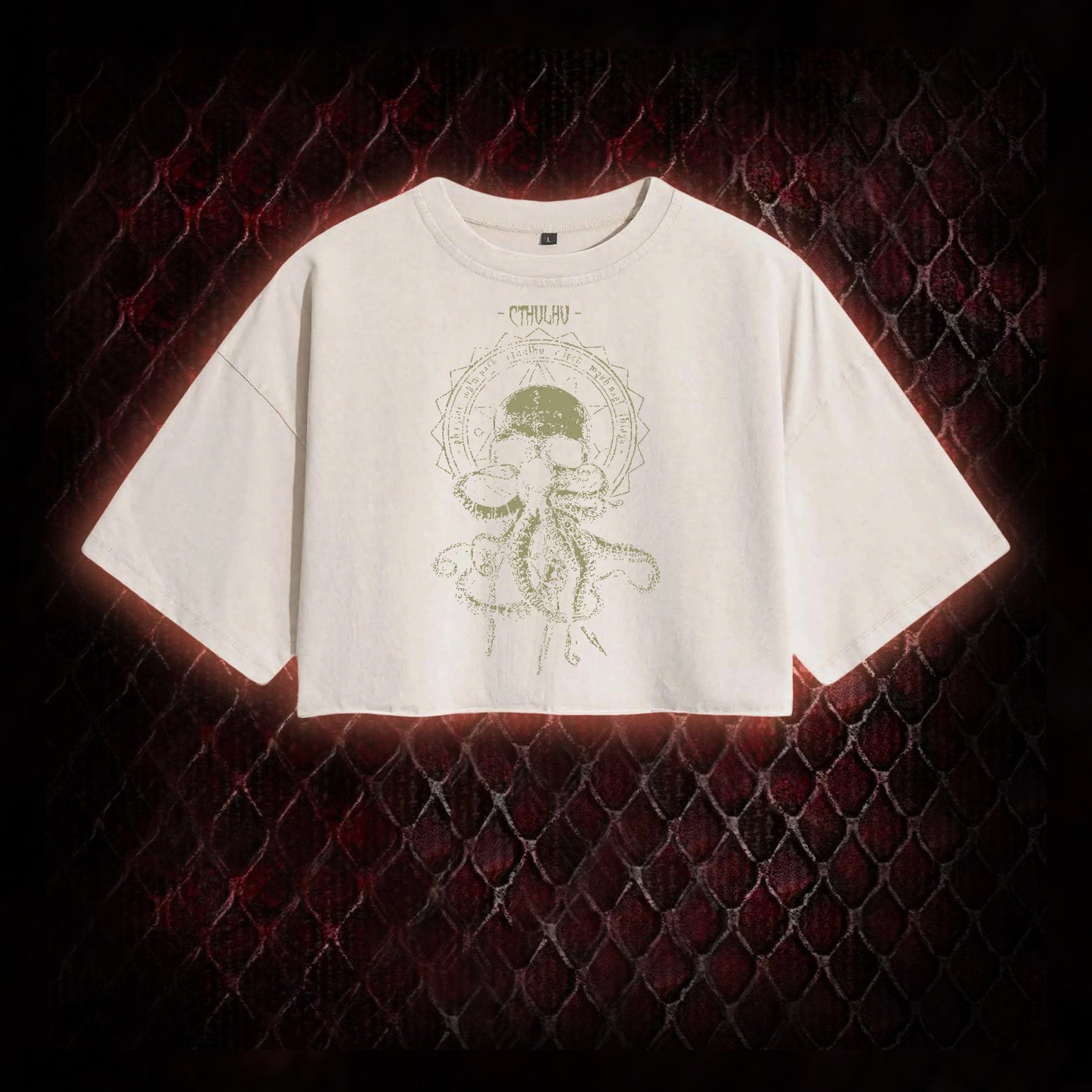 Cthulhu Mythos Skull-Tentacle Occult Washed Cropped T-shirt