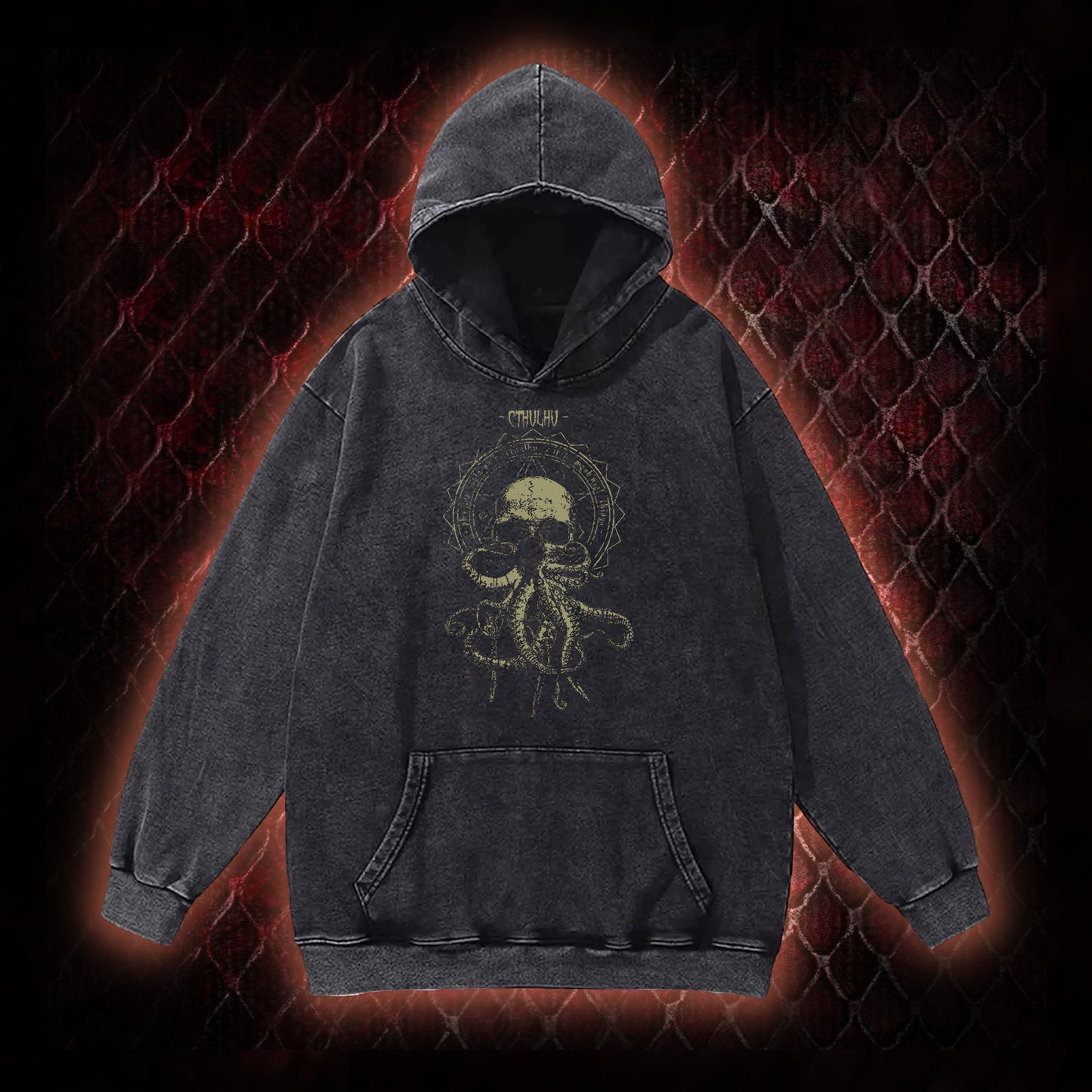 Cthulhu Mythos Skull-Tentacle Occult Vintage Washed Hoodie