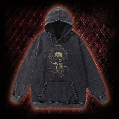Cthulhu Mythos Skull-Tentacle Occult Vintage Washed Hoodie