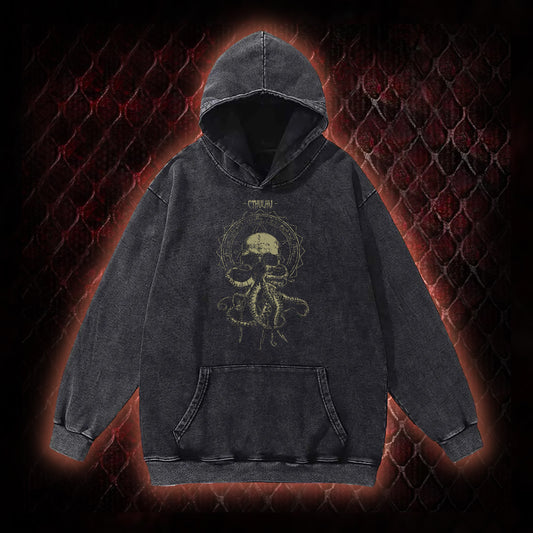 Cthulhu Mythos Skull-Tentacle Occult Vintage Washed Hoodie