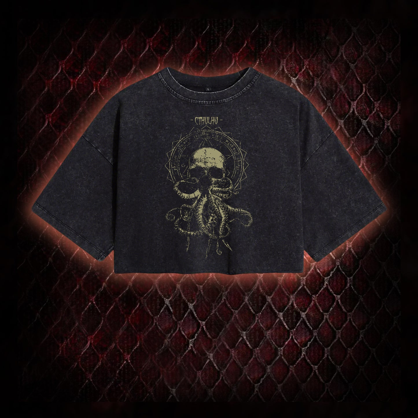 Cthulhu Mythos Skull-Tentacle Occult Washed Cropped T-shirt
