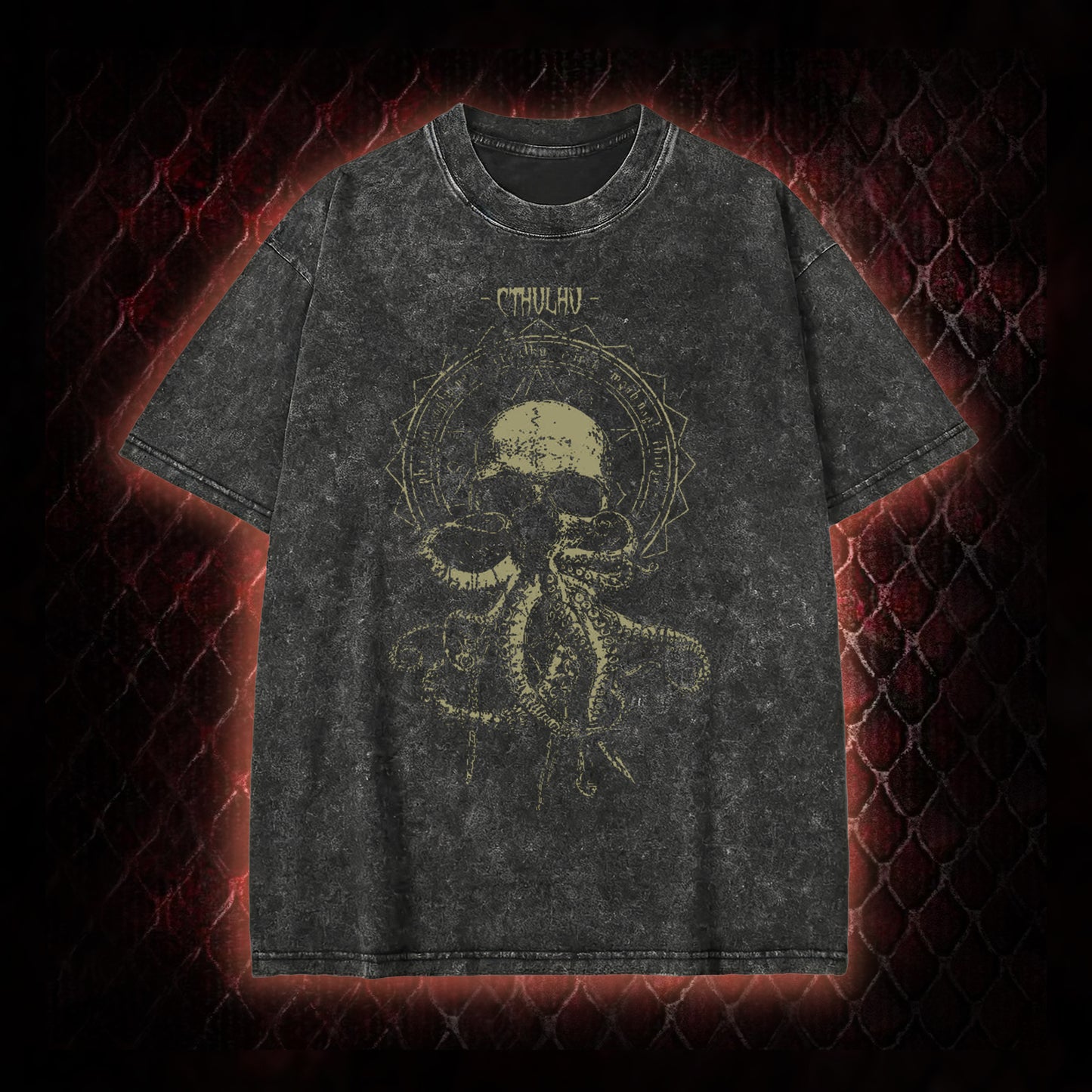 Cthulhu Mythos Skull-Tentacle Occult Vintage Washed T-shirt