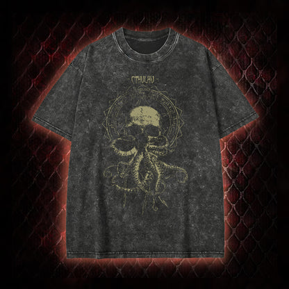 Cthulhu Mythos Skull-Tentacle Occult Vintage Washed T-shirt
