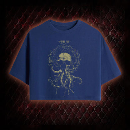 Cthulhu Mythos Skull-Tentacle Occult Washed Cropped T-shirt