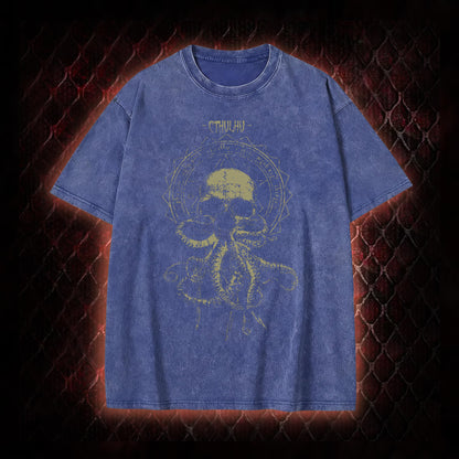 Cthulhu Mythos Skull-Tentacle Occult Vintage Washed T-shirt