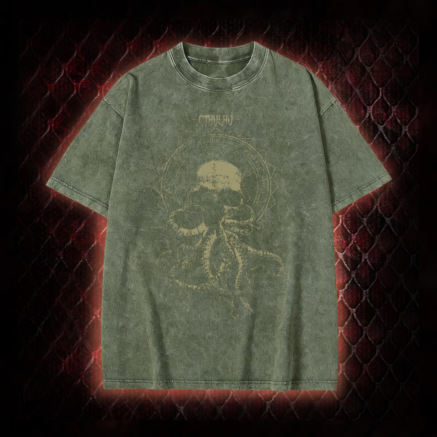 Cthulhu Mythos Skull-Tentacle Occult Vintage Washed T-shirt