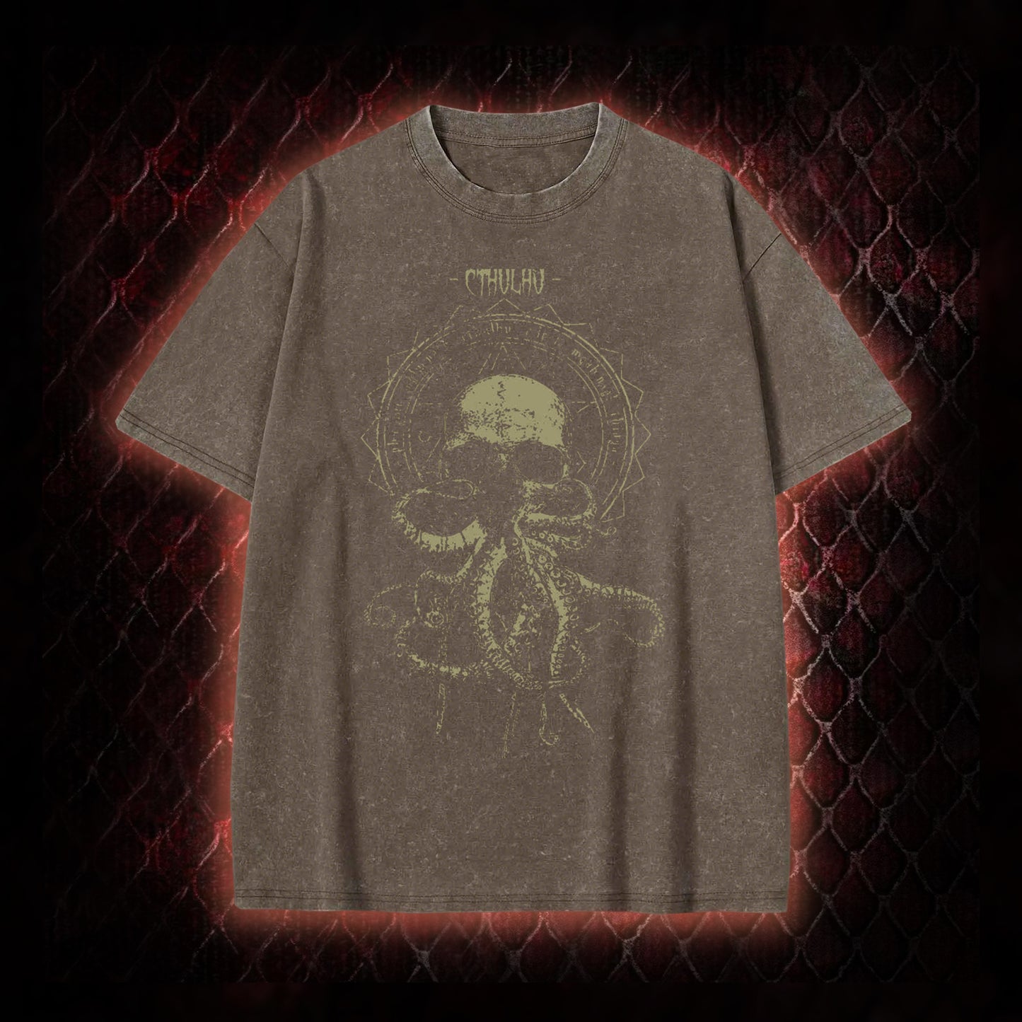 Cthulhu Mythos Skull-Tentacle Occult Vintage Washed T-shirt