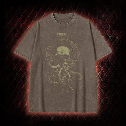 Cthulhu Mythos Skull-Tentacle Occult Vintage Washed T-shirt
