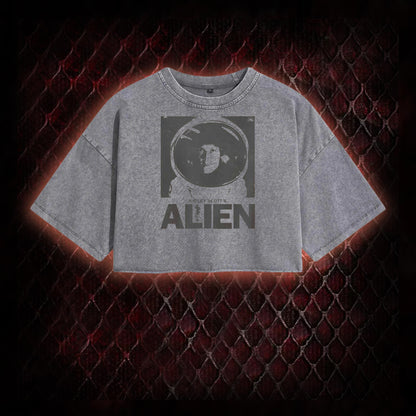 Retro Alien Washed Cropped T-shirt