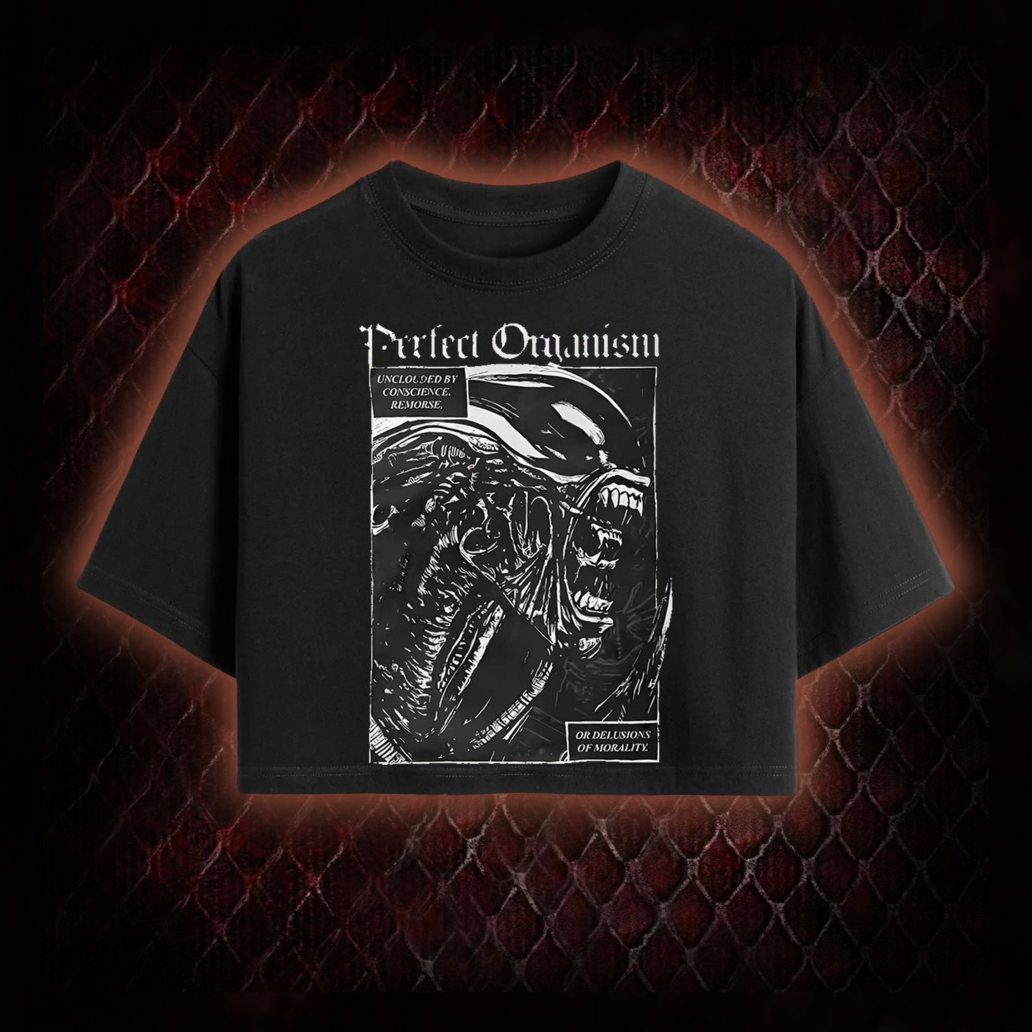 Alien 'Perfect Organism' Xenomorph Graphic Cropped T-shirt  - Sci-Fi Horror Franchise Icon Tribute Piece