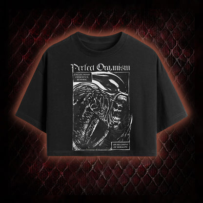 Alien 'Perfect Organism' Xenomorph Graphic Cropped T-shirt  - Sci-Fi Horror Franchise Icon Tribute Piece