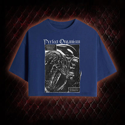 Alien 'Perfect Organism' Xenomorph Graphic Cropped T-shirt  - Sci-Fi Horror Franchise Icon Tribute Piece