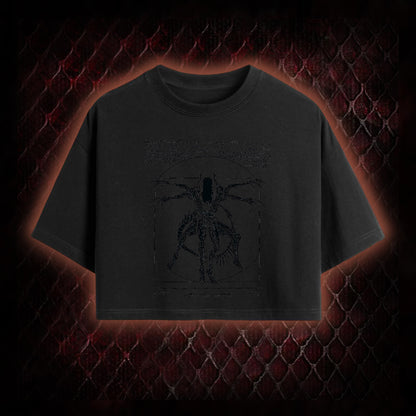 Black Alien Vitruvian Creature Graphic Cropped T-shirt  - Sci-Fi Horror Icon Tribute Piece