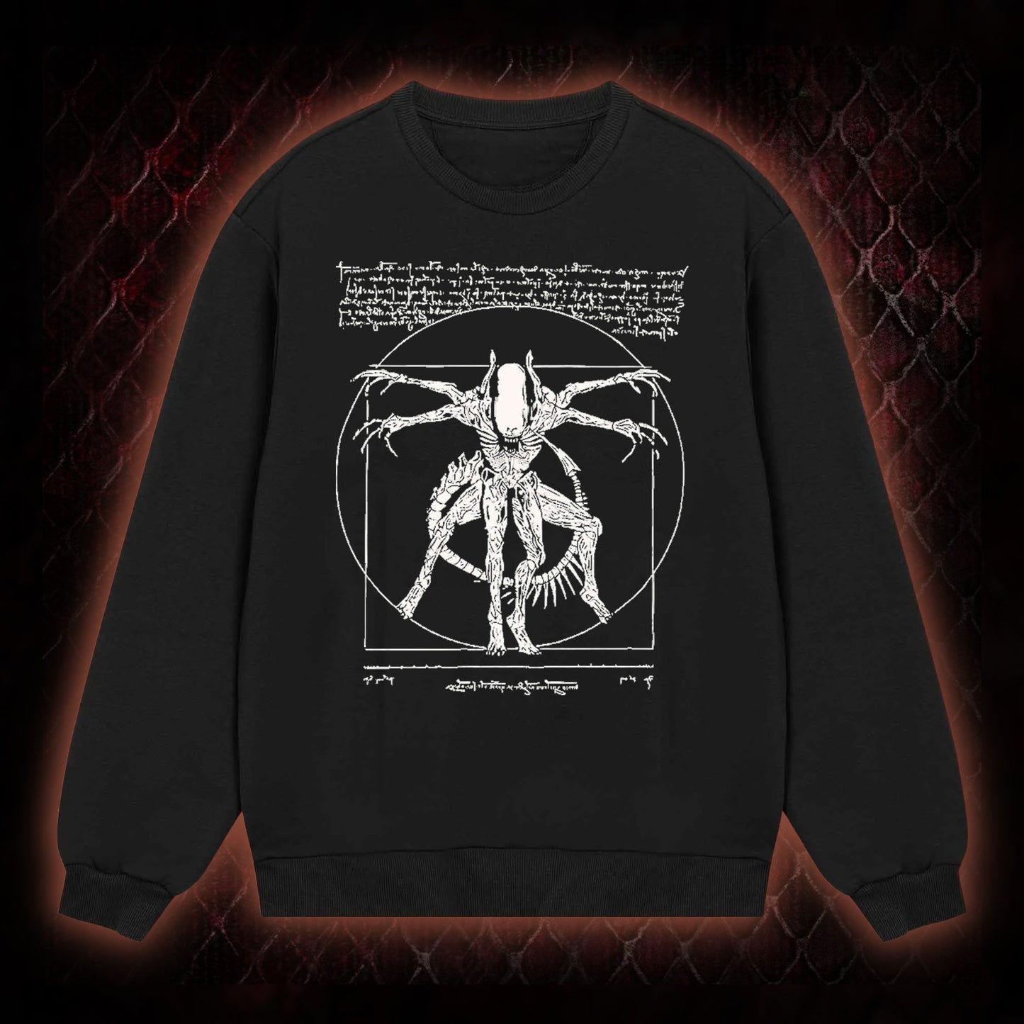 White Alien Vitruvian Creature Graphic Classic-Long-Sleeved - Sci-Fi Horror Icon Tribute Piece