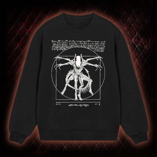 White Alien Vitruvian Creature Graphic Classic-Long-Sleeved - Sci-Fi Horror Icon Tribute Piece