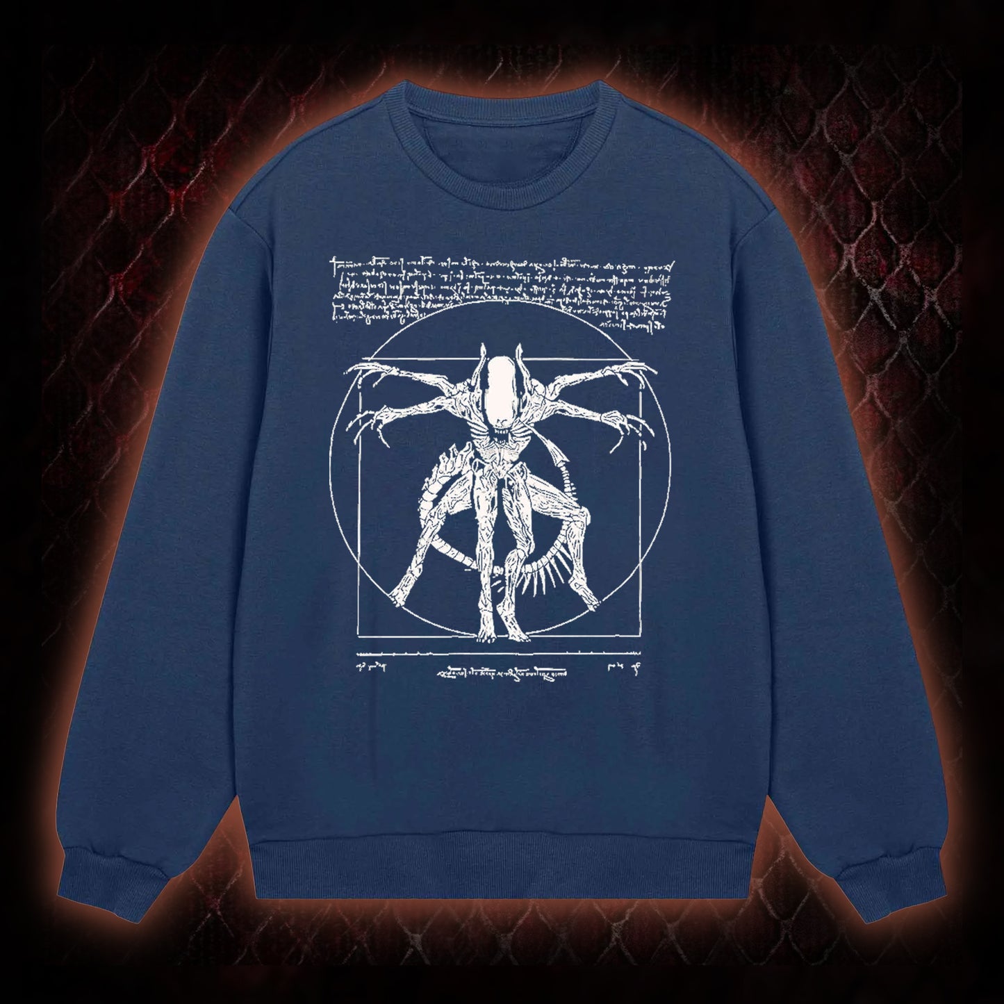 White Alien Vitruvian Creature Graphic Classic-Long-Sleeved - Sci-Fi Horror Icon Tribute Piece