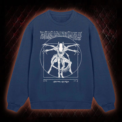 White Alien Vitruvian Creature Graphic Classic-Long-Sleeved - Sci-Fi Horror Icon Tribute Piece