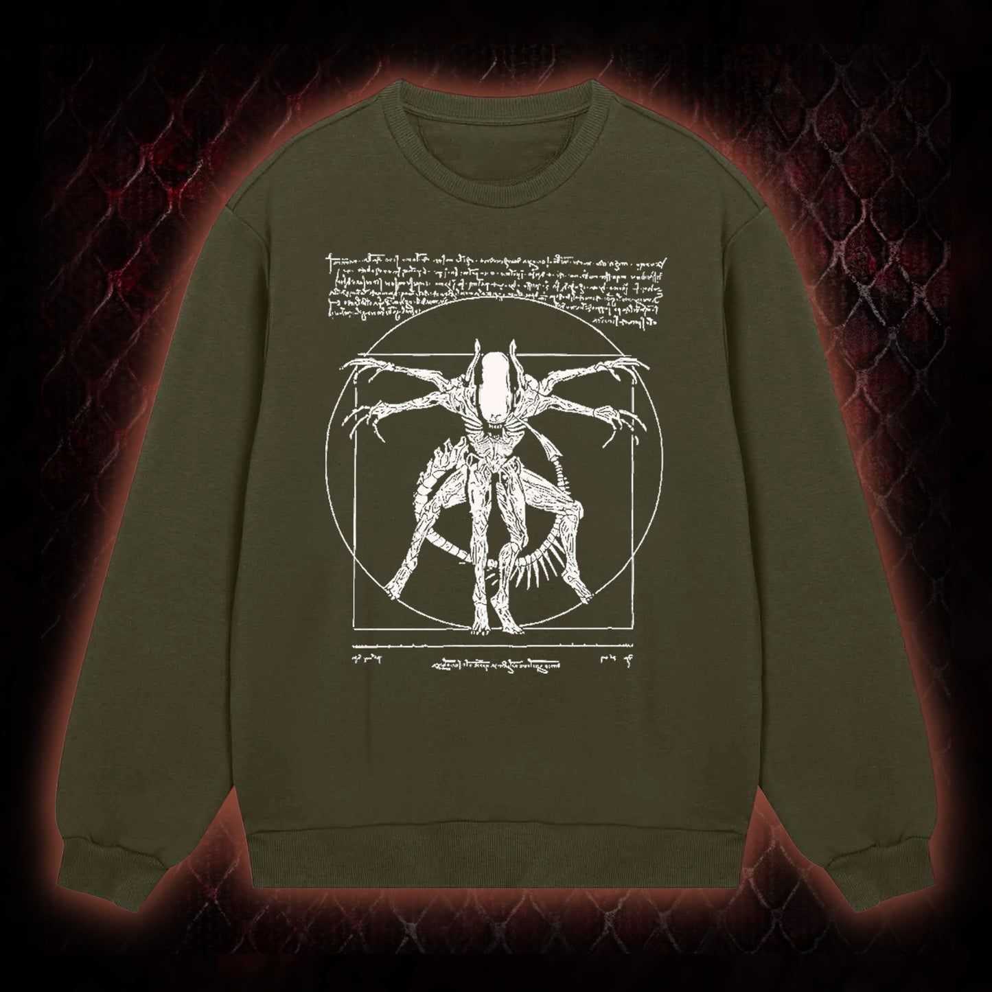 White Alien Vitruvian Creature Graphic Classic-Long-Sleeved - Sci-Fi Horror Icon Tribute Piece